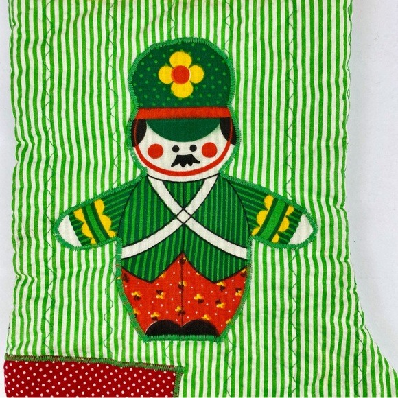 Vintage Christmas Stocking, fabric handmade 1980s holiday decor - Picture 2 of 6